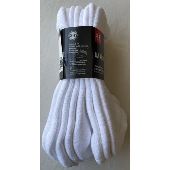 UA UNDER ARMOUR Men's No Show Socks Large White 4 pairs Pack Performance Cotton - Picture 7 of 8